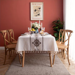 Chinese Knot Embroidered Tablecloth Viscose Table Cover Tassel Runner