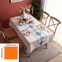 Chinese Knot Embroidered Tablecloth Viscose Table Cover Tassel Runner