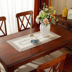 Rectangle Polyester Table Runner Lace Fringe Delicate Mesh Embroidery