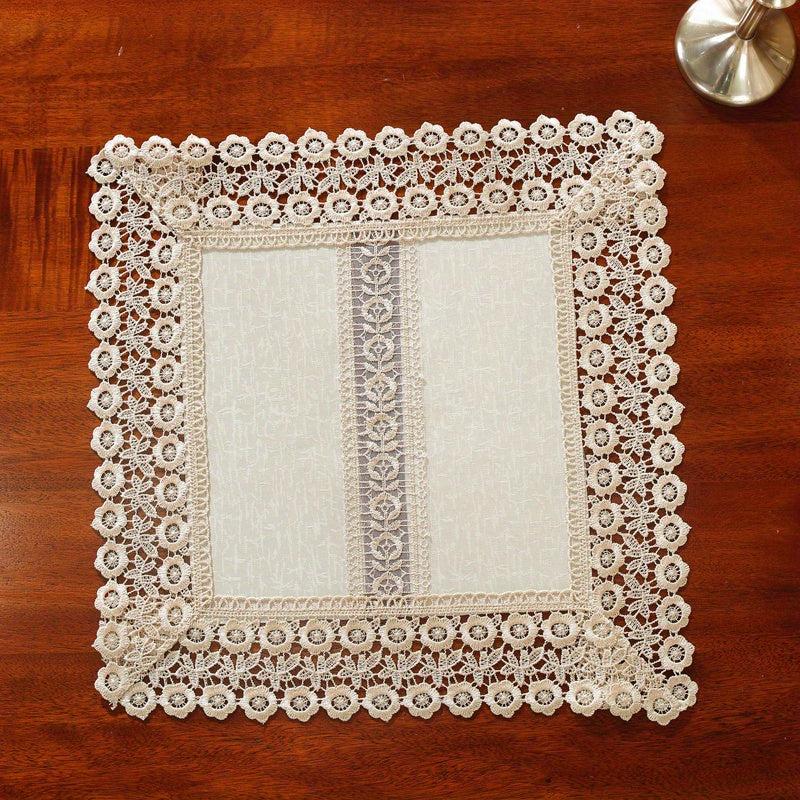 Rectangle Polyester Table Runner Lace Fringe Delicate Mesh Embroidery