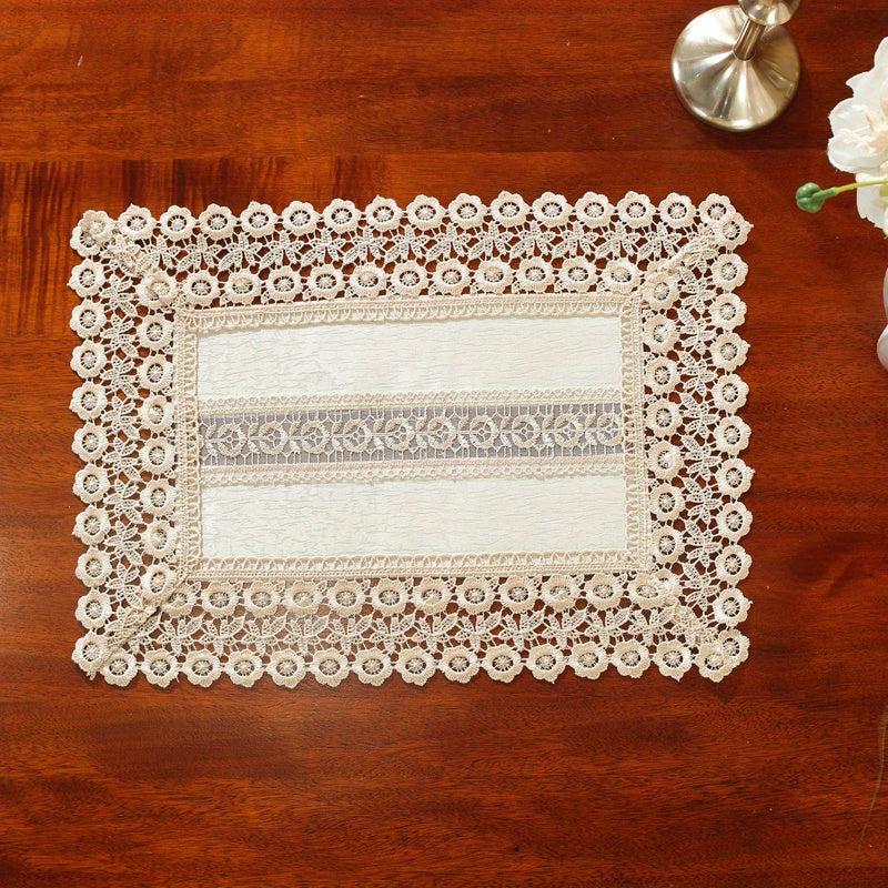 Rectangle Polyester Table Runner Lace Fringe Delicate Mesh Embroidery