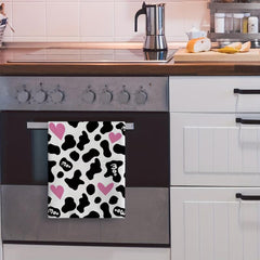 2pcs Cow Print Heart Kitchen Hand Towel Dish Cloths Soft Absorbent Cleaning