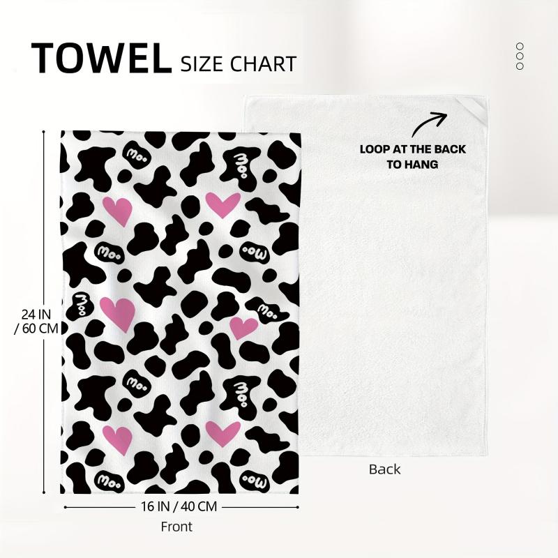 2pcs Cow Print Heart Kitchen Hand Towel Dish Cloths Soft Absorbent Cleaning