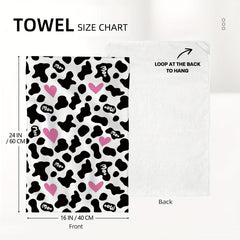 2pcs Cow Print Heart Kitchen Hand Towel Dish Cloths Soft Absorbent Cleaning