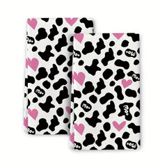 2pcs Cow Print Heart Kitchen Hand Towel Dish Cloths Soft Absorbent Cleaning