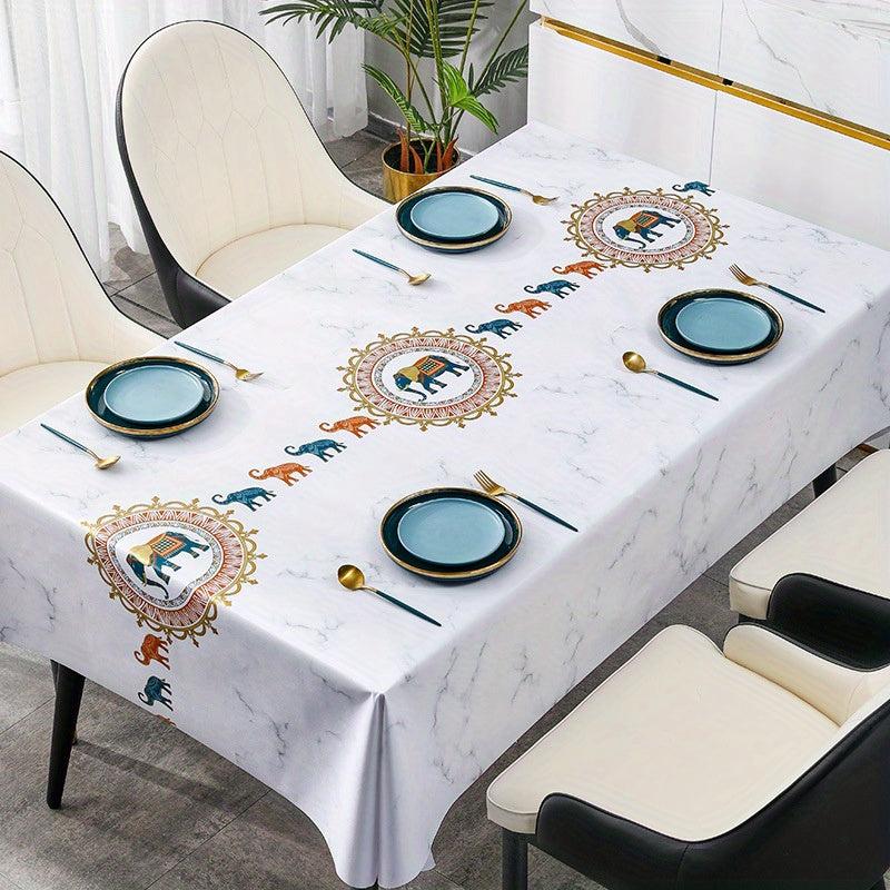 Waterproof PVC Marble Tablecloth with Runner - Perfect for Picnics, Camping