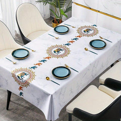 Waterproof PVC Marble Tablecloth with Runner - Perfect for Picnics, Camping