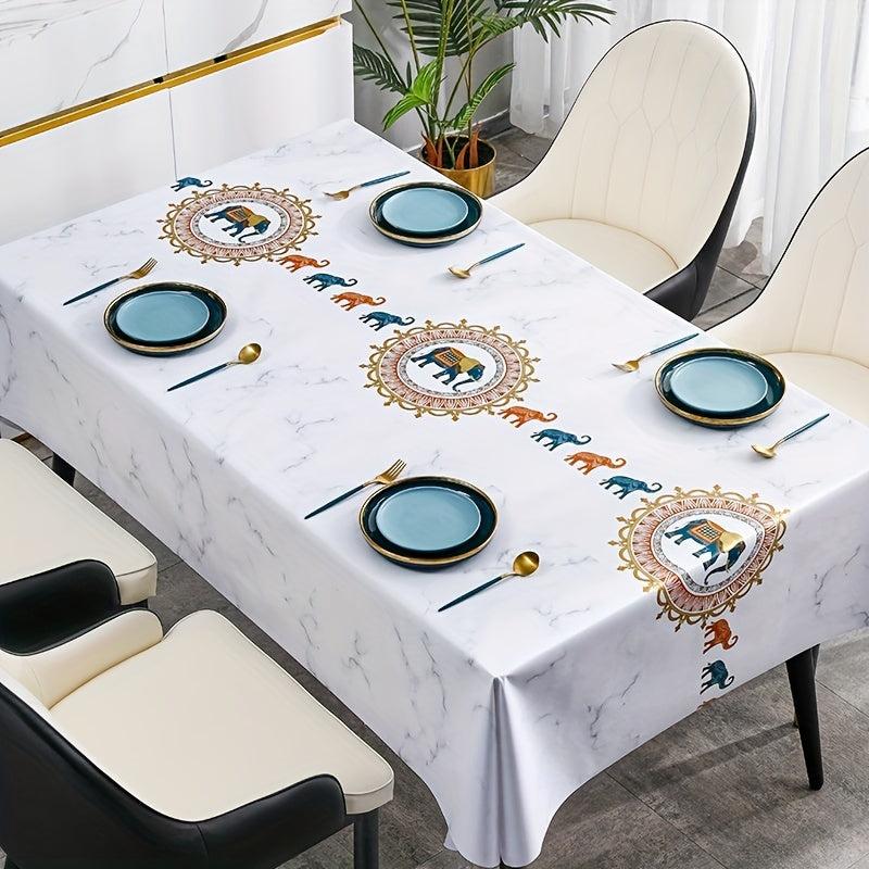 Waterproof PVC Marble Tablecloth with Runner - Perfect for Picnics, Camping