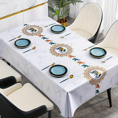 Waterproof PVC Marble Tablecloth with Runner - Perfect for Picnics, Camping