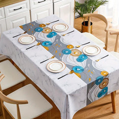 Waterproof PVC Marble Tablecloth with Runner - Perfect for Picnics, Camping