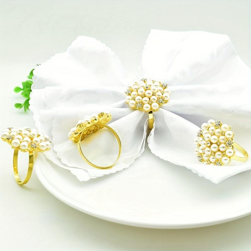 4pcs Pearl Flower Napkin Ring for Wedding and Banquet