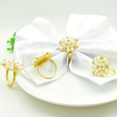 4pcs Pearl Flower Napkin Ring for Wedding and Banquet