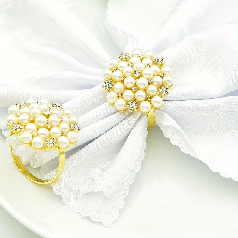 4pcs Pearl Flower Napkin Ring for Wedding and Banquet