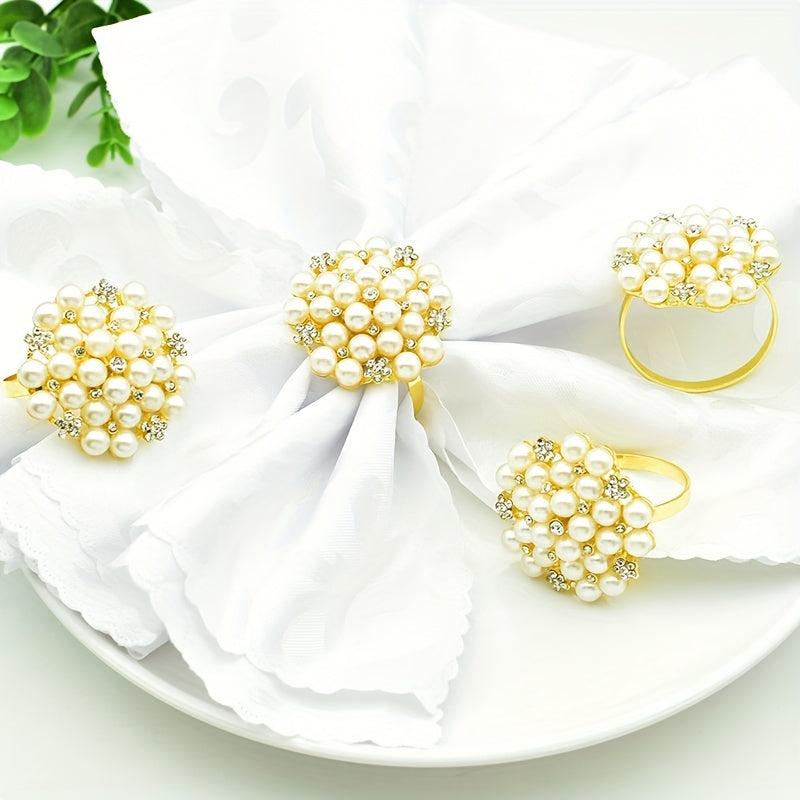 4pcs Pearl Flower Napkin Ring for Wedding and Banquet