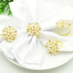 4pcs Pearl Flower Napkin Ring for Wedding and Banquet