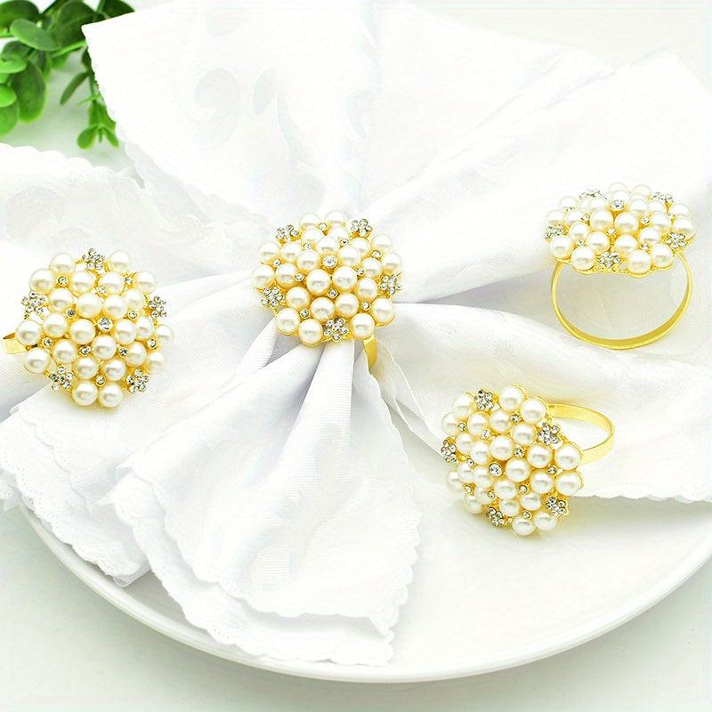 4pcs Pearl Flower Napkin Ring for Wedding and Banquet
