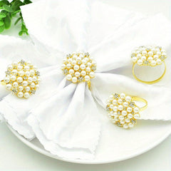 4pcs Pearl Flower Napkin Ring for Wedding and Banquet