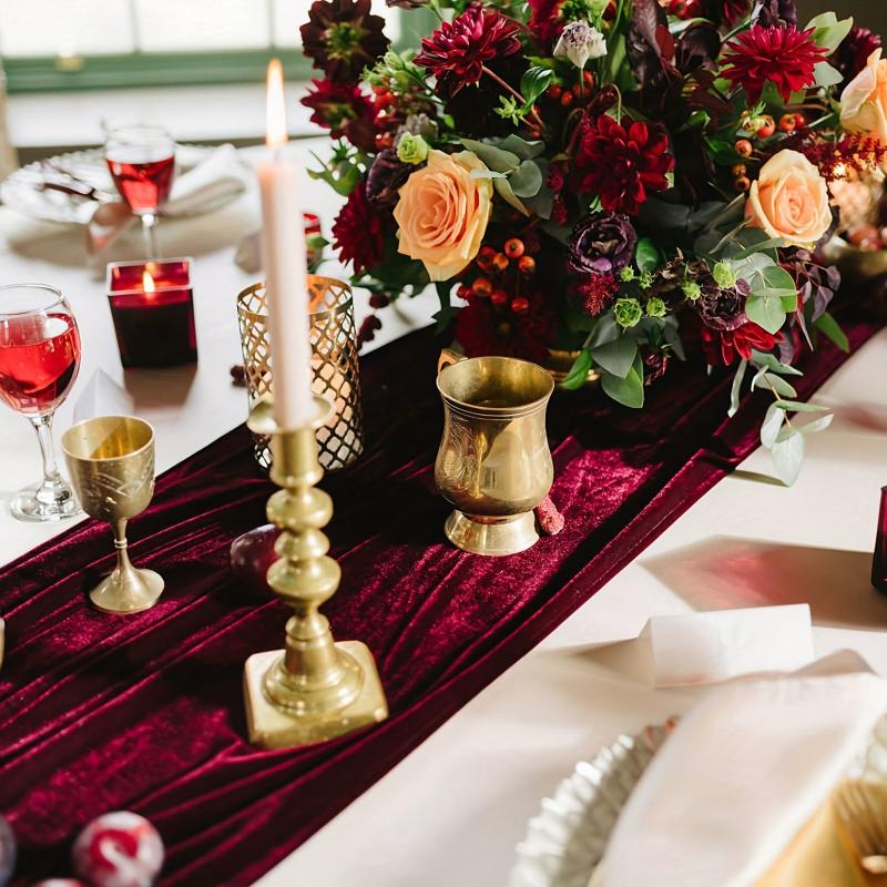 Velvet Table Runner Wedding Reception Decor Soft Fabric Table Overlay