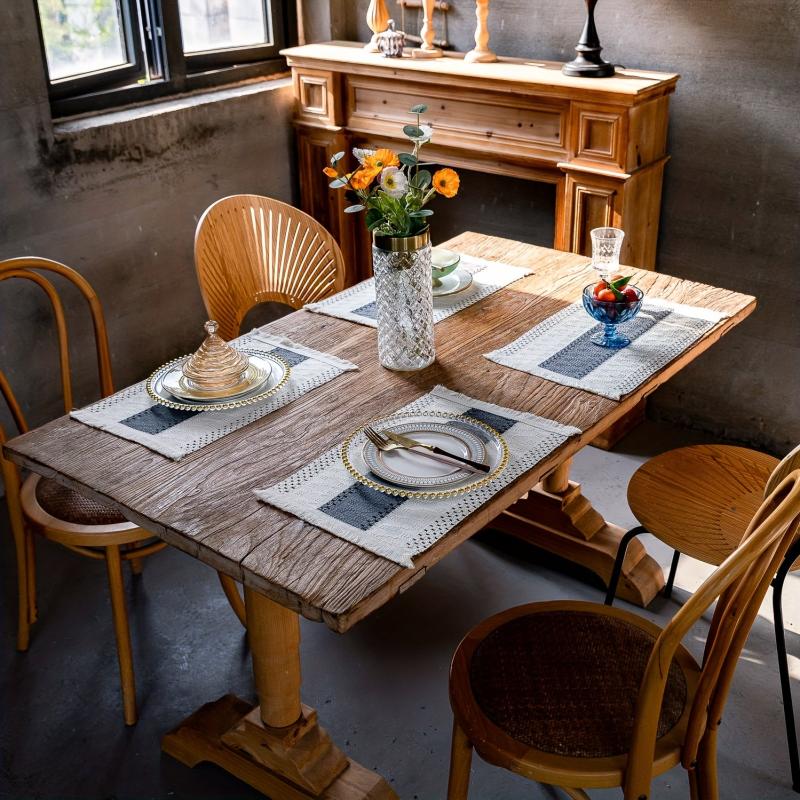 Boho Style Cotton Burlap Placemats Fringed for Dining Table Kitchen Decor