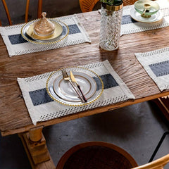 Boho Style Cotton Burlap Placemats Fringed for Dining Table Kitchen Decor