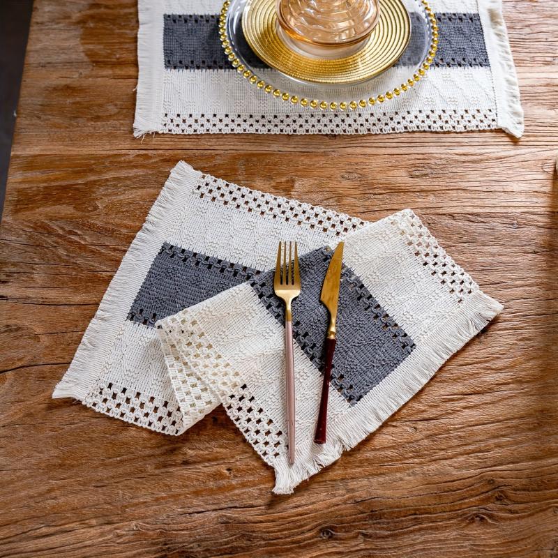 Boho Style Cotton Burlap Placemats Fringed for Dining Table Kitchen Decor