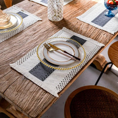 Boho Style Cotton Burlap Placemats Fringed for Dining Table Kitchen Decor