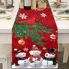 Polyester Table Runner Merry Christmas Snowman Red Plaid Printed Table Cover