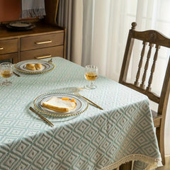 Polyester Tablecloth Light Green Tassel Tablecloth For Outing Picnic