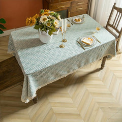 Polyester Tablecloth Light Green Tassel Tablecloth For Outing Picnic