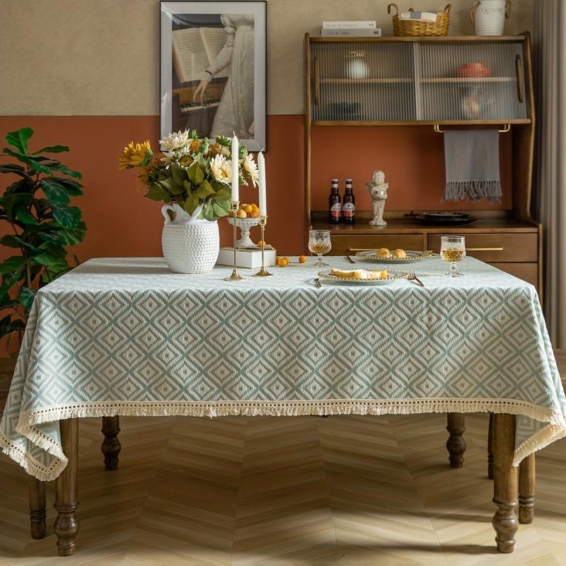 Polyester Tablecloth Light Green Tassel Tablecloth For Outing Picnic