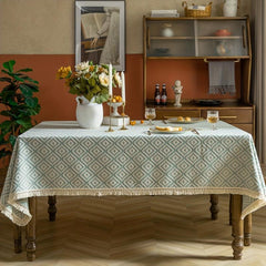 Polyester Tablecloth Light Green Tassel Tablecloth For Outing Picnic