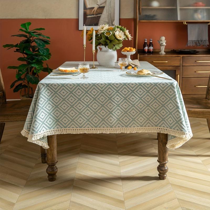 Polyester Tablecloth Light Green Tassel Tablecloth For Outing Picnic