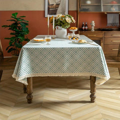 Polyester Tablecloth Light Green Tassel Tablecloth For Outing Picnic