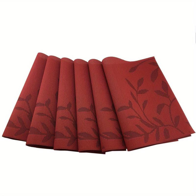 6pcs Heart-shaped Non-slip Placemats, Leaf Style PVC Table Pad
