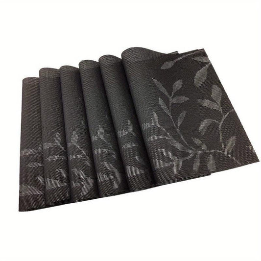 6pcs Heart-shaped Non-slip Placemats, Leaf Style PVC Table Pad