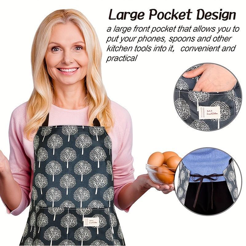 Polyester Waterproof Apron Pockets Women Cooking Baking Cleaning Kitchen