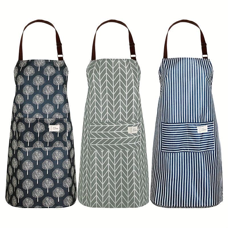 Polyester Waterproof Apron Pockets Women Cooking Baking Cleaning Kitchen