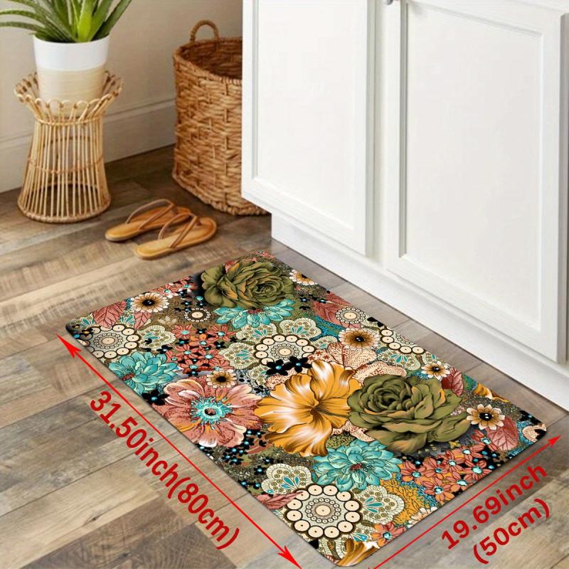Floral Pattern Mat Non Slip Floor Mat Polyester Kitchen Floor Mat