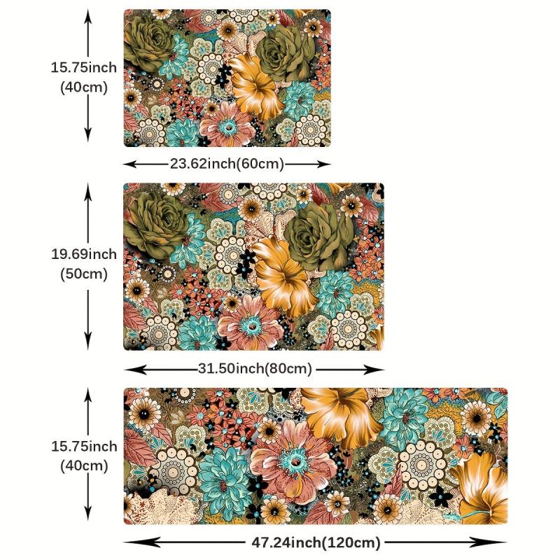Floral Pattern Mat Non Slip Floor Mat Polyester Kitchen Floor Mat
