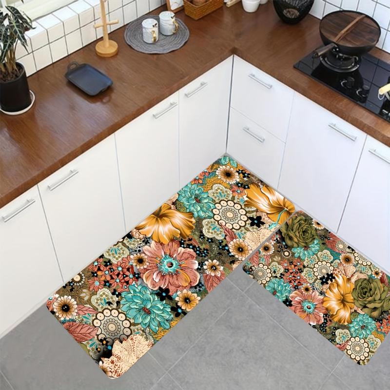 Floral Pattern Mat Non Slip Floor Mat Polyester Kitchen Floor Mat