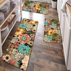 Floral Pattern Mat Non Slip Floor Mat Polyester Kitchen Floor Mat