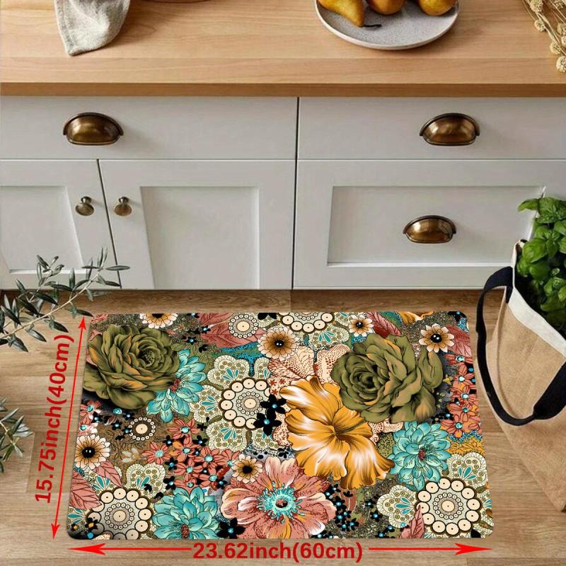 Floral Pattern Mat Non Slip Floor Mat Polyester Kitchen Floor Mat
