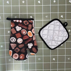2pcs Kitchen Pot Rack Mat Stove Oven Glove Set Bread Pattern Heat Resistant Hot