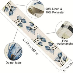 Linen Table Runner Tulip Pattern Rustic Farmhouse Style Summer Seasonal Decor