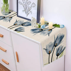 Linen Table Runner Tulip Pattern Rustic Farmhouse Style Summer Seasonal Decor