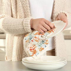 2pcs Absorbent Dish Cloth Autumn Thanksgiving Colorful Leaf Print Towel