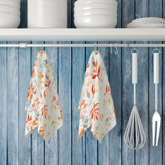 2pcs Absorbent Dish Cloth Autumn Thanksgiving Colorful Leaf Print Towel