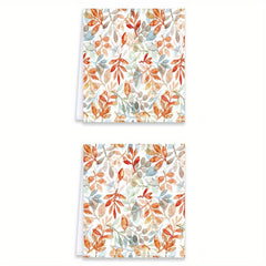 2pcs Absorbent Dish Cloth Autumn Thanksgiving Colorful Leaf Print Towel