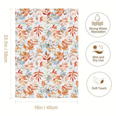 2pcs Absorbent Dish Cloth Autumn Thanksgiving Colorful Leaf Print Towel