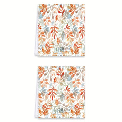 2pcs Absorbent Dish Cloth Autumn Thanksgiving Colorful Leaf Print Towel